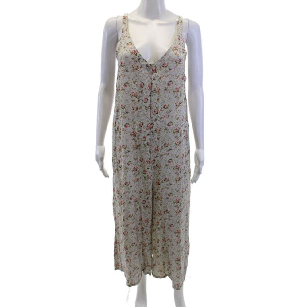 Lacausa Womens Sleeveless Floral Print V-Neck Jumpsuit Blue Size S